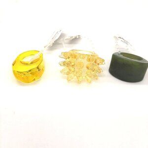 Urban Outfirtters 3 Unique Chunky spike Resin Ring Yellow Green size 6 Yk2 90's